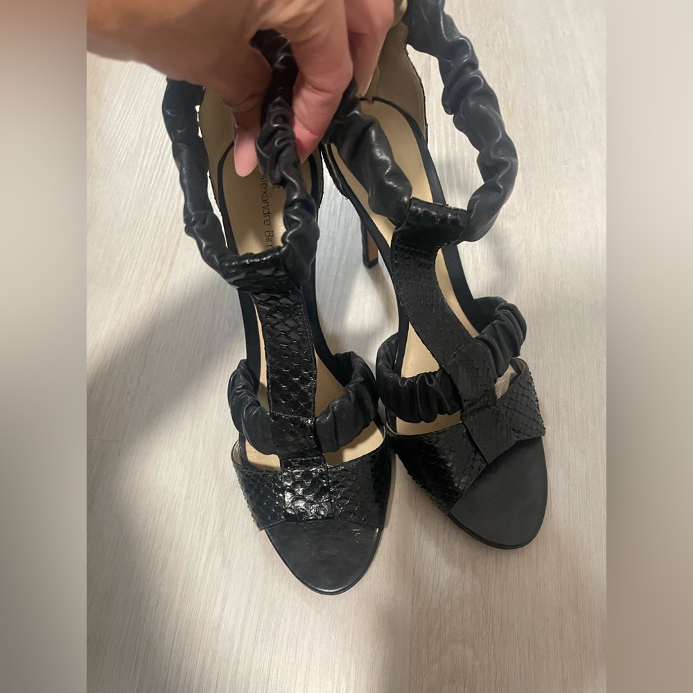 Alexandre Birman T-strap snake skin leather heels